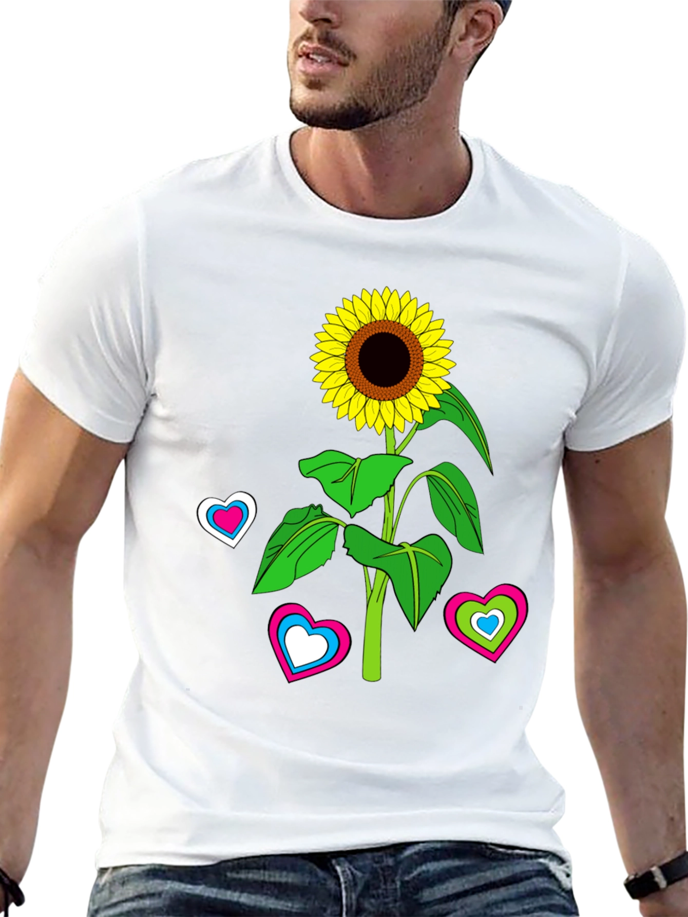 Sunflower Heart Graphic Tee - Black Cotton Blend T-Shirt
