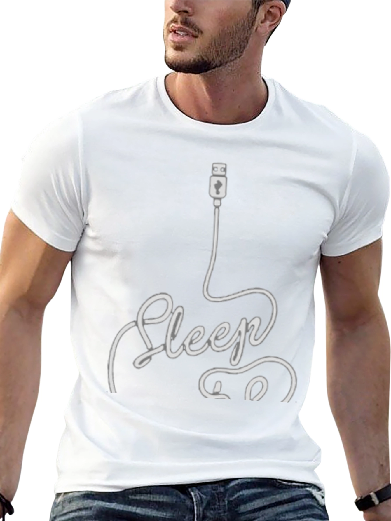 Sleep Mode USB Graphic Print T-Shirt