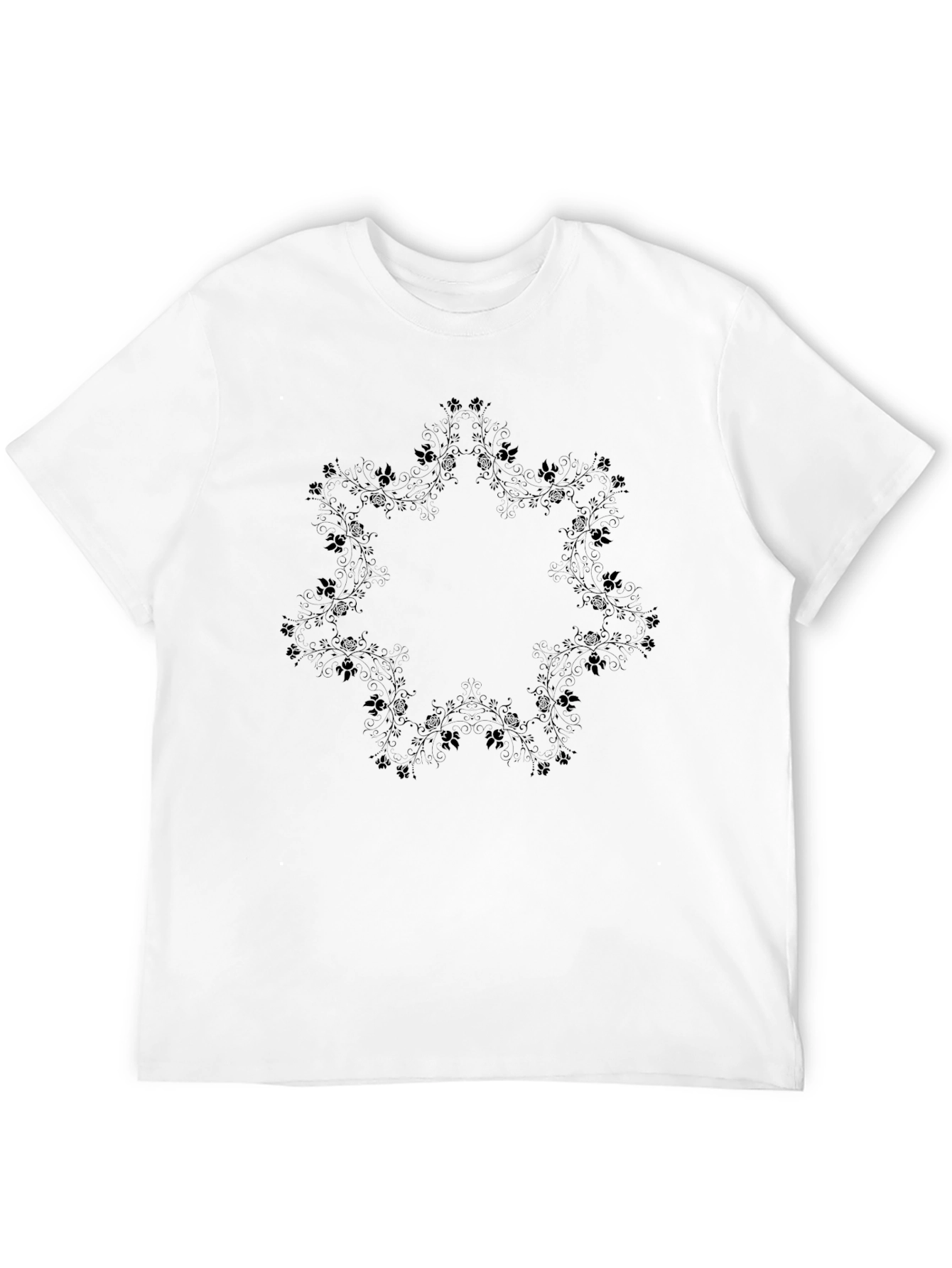 Mens Black Graphic Tee - Floral Mandala Design