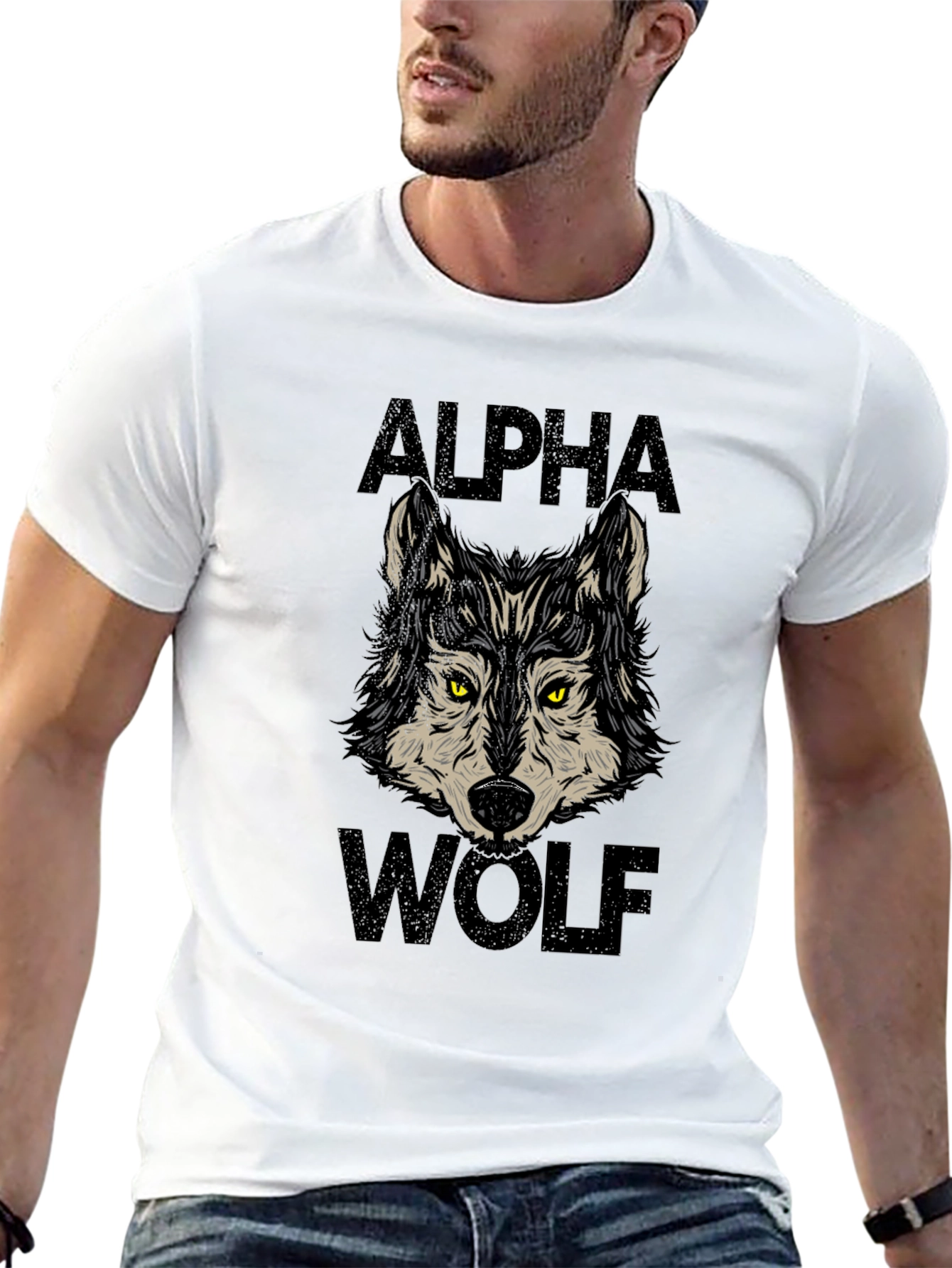 Alpha Wolf Graphic Print Black T-Shirt