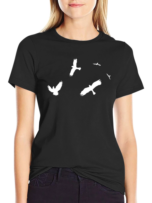 Black T-Shirt with White Flying Birds Design