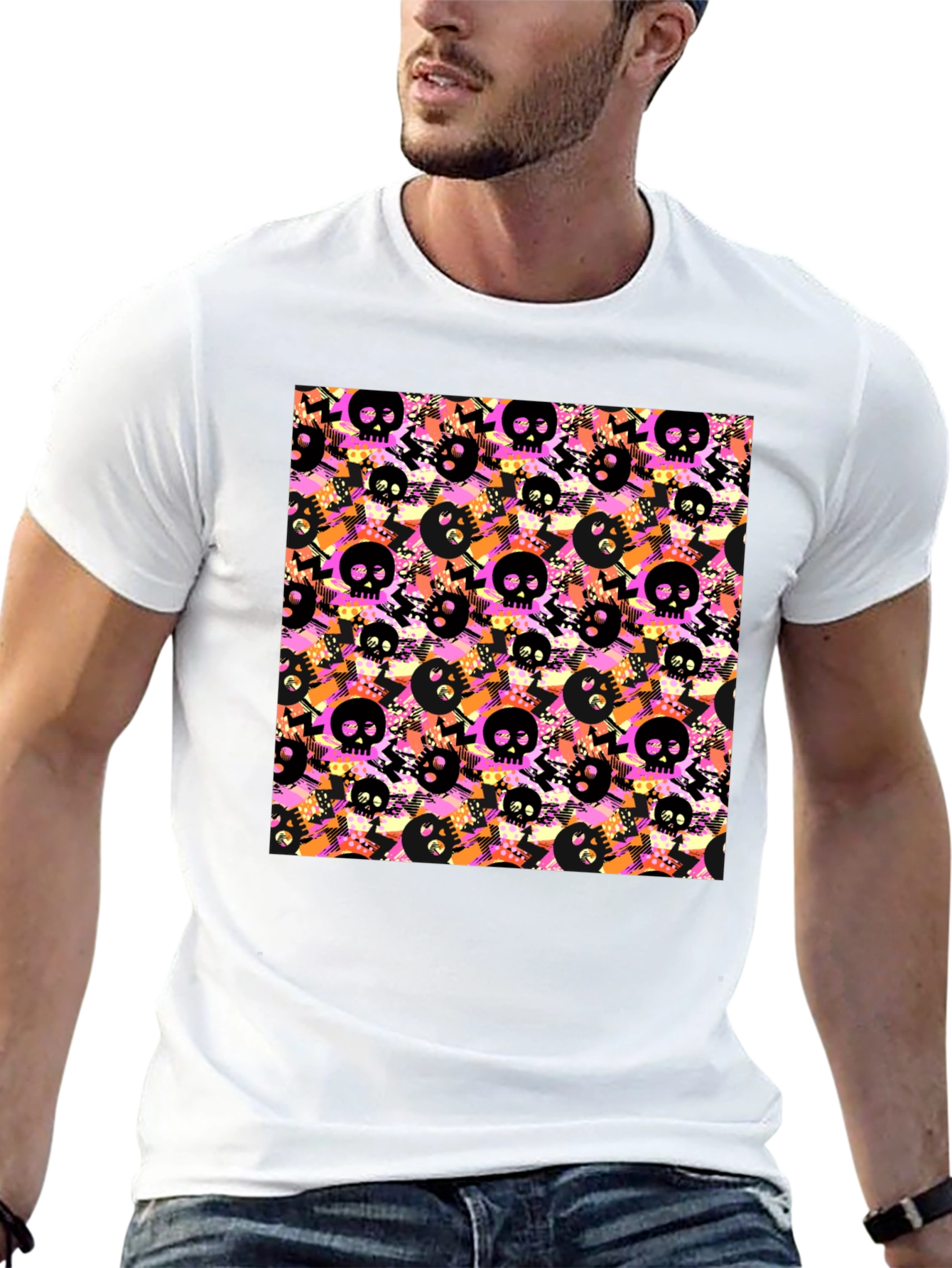 Skull Pattern Graphic Mens T-Shirt
