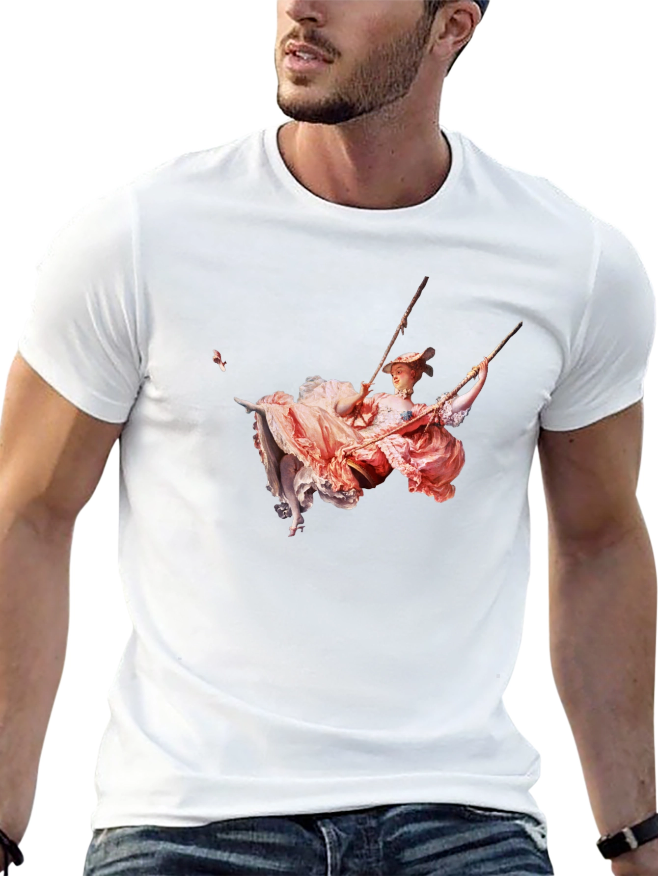 Rococo Swing Art Graphic Tee - Stylish Black T-Shirt