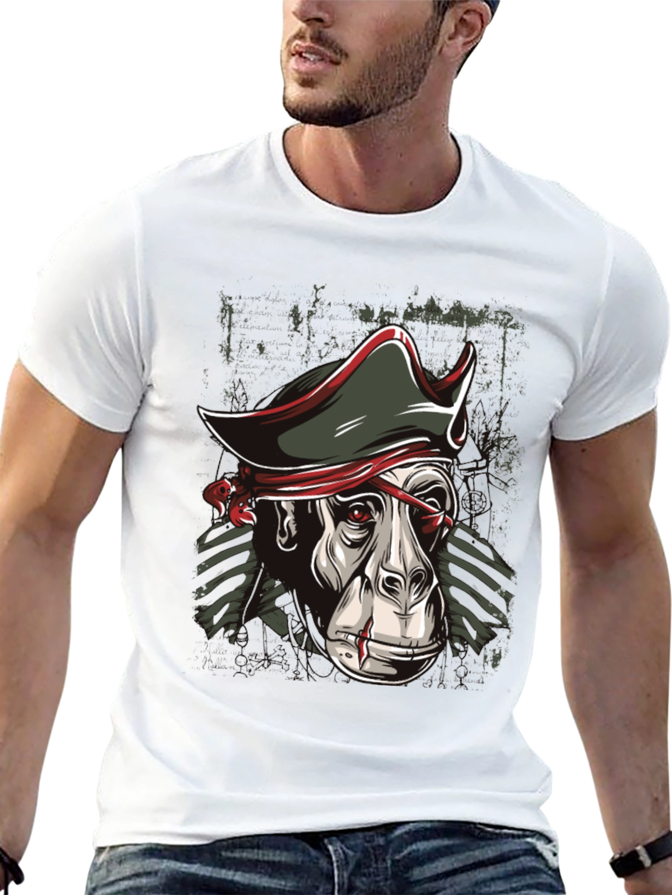 Pirate Monkey Graphic T-Shirt - Black Cotton Tee