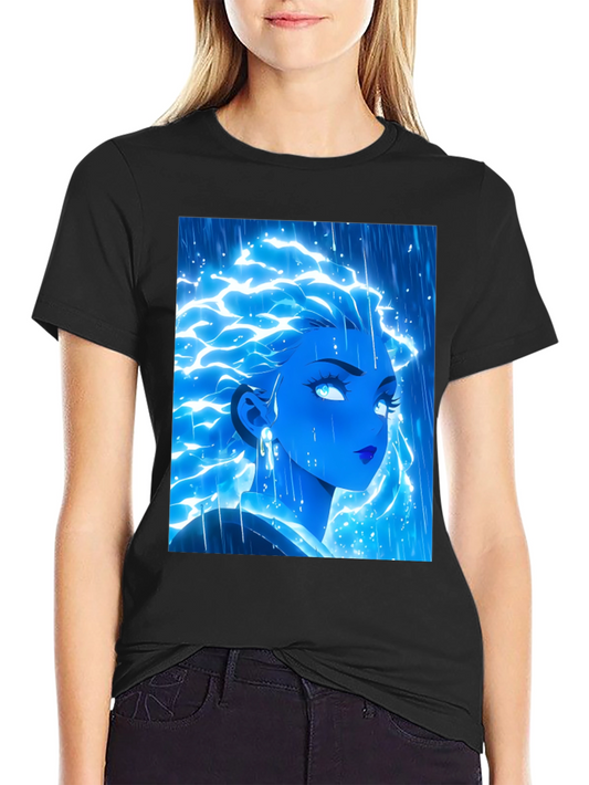 Electric Blue Anime Girl Graphic Tee