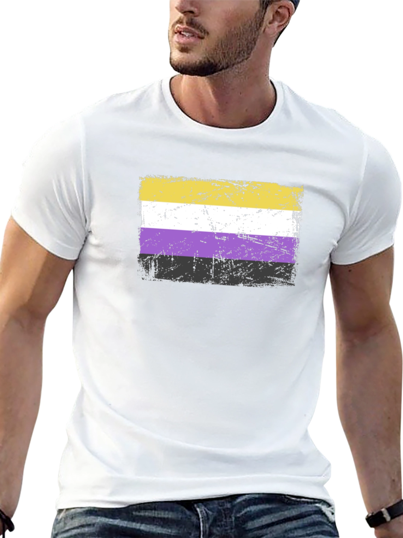 Nonbinary Pride Flag T-Shirt - Grunge Style