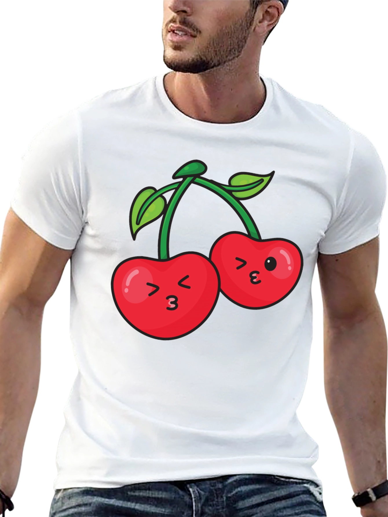 Cute Cherry Face Black T-Shirt