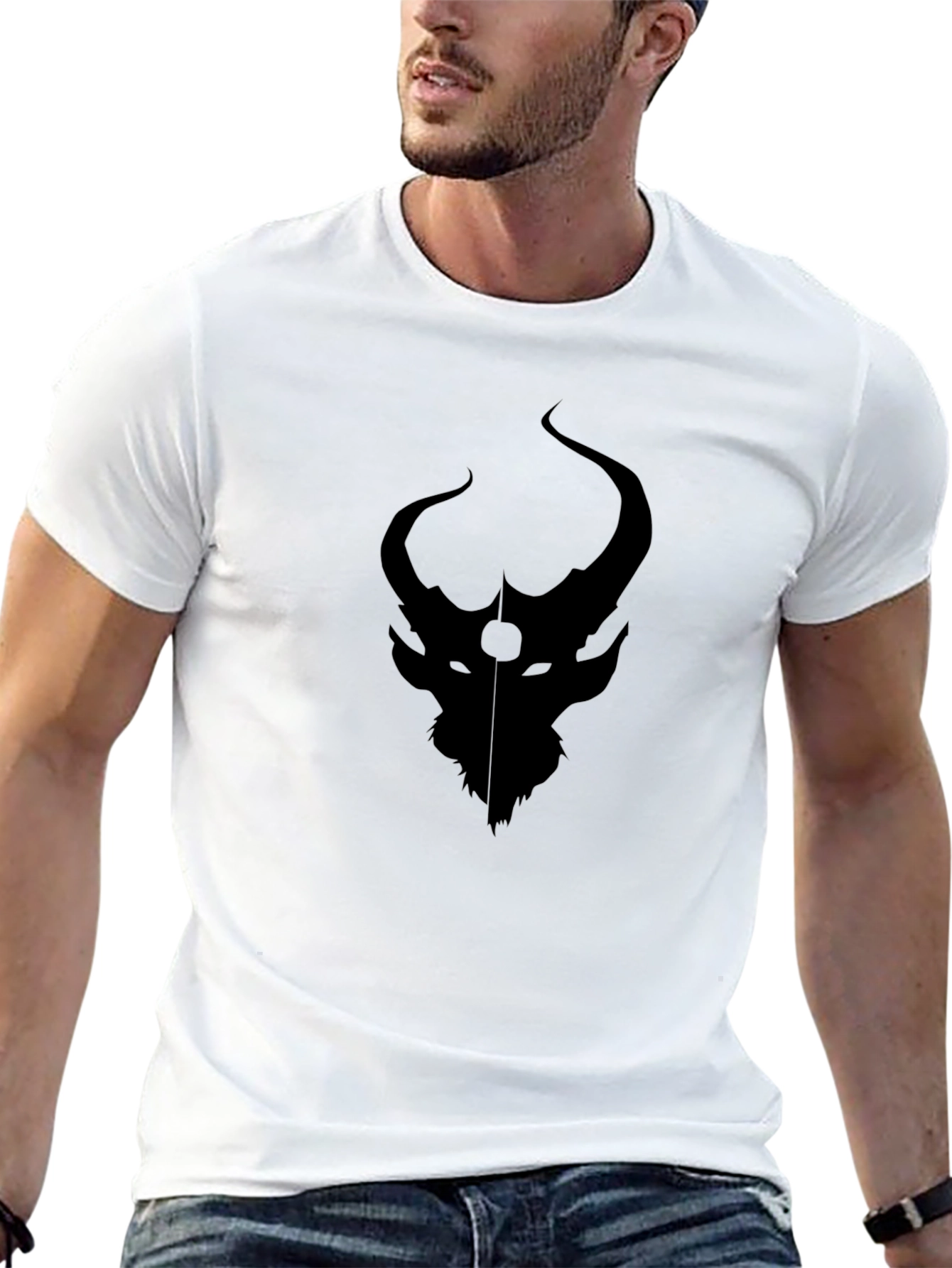 Dark Horned Creature Graphic Print T-Shirt