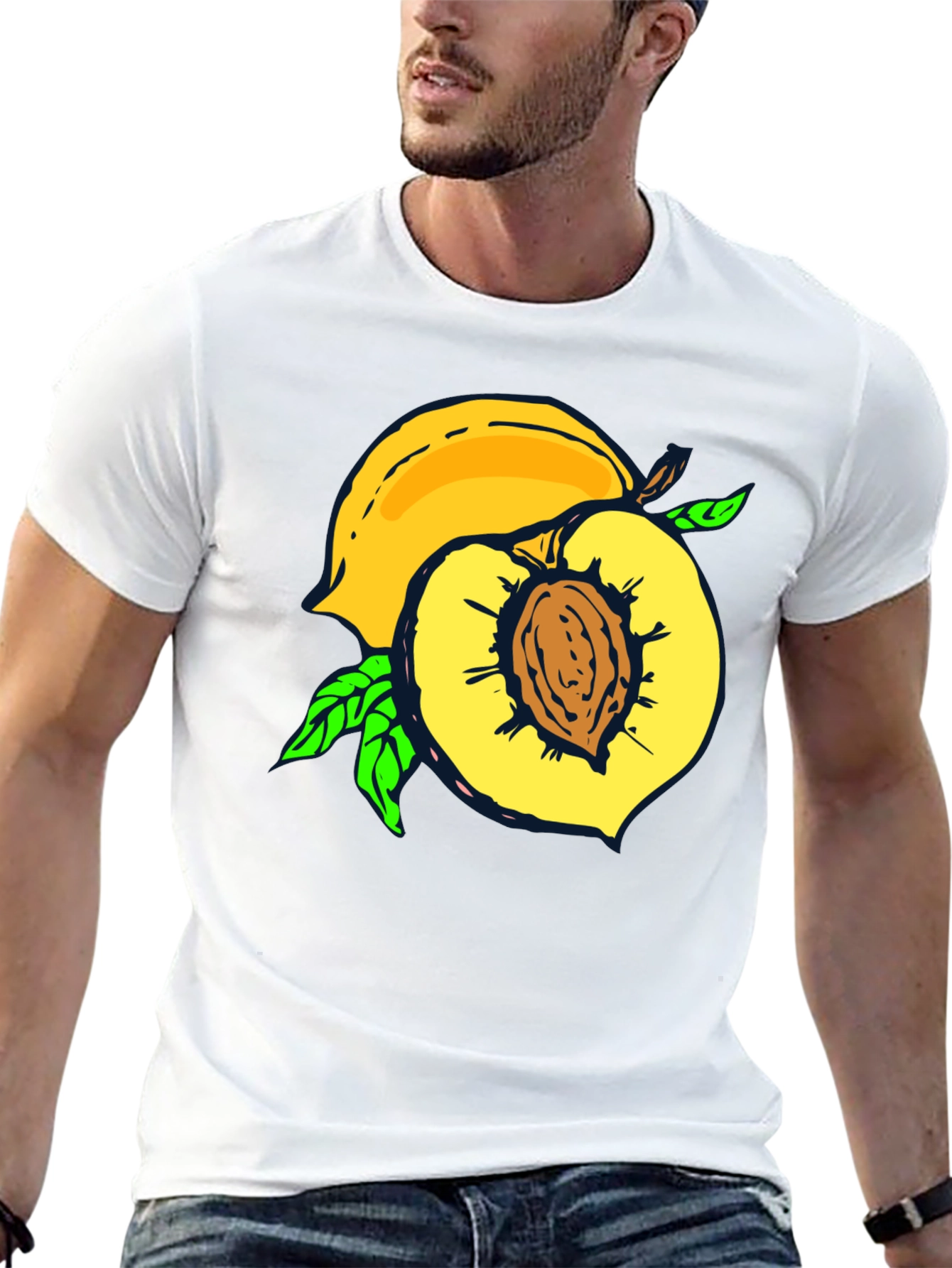 Peach Graphic Tee - Fruit Lovers Casual Black T-Shirt