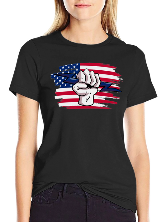 American Patriot T-Shirt - Fist Holding Lightning Bolt USA Flag Graphic