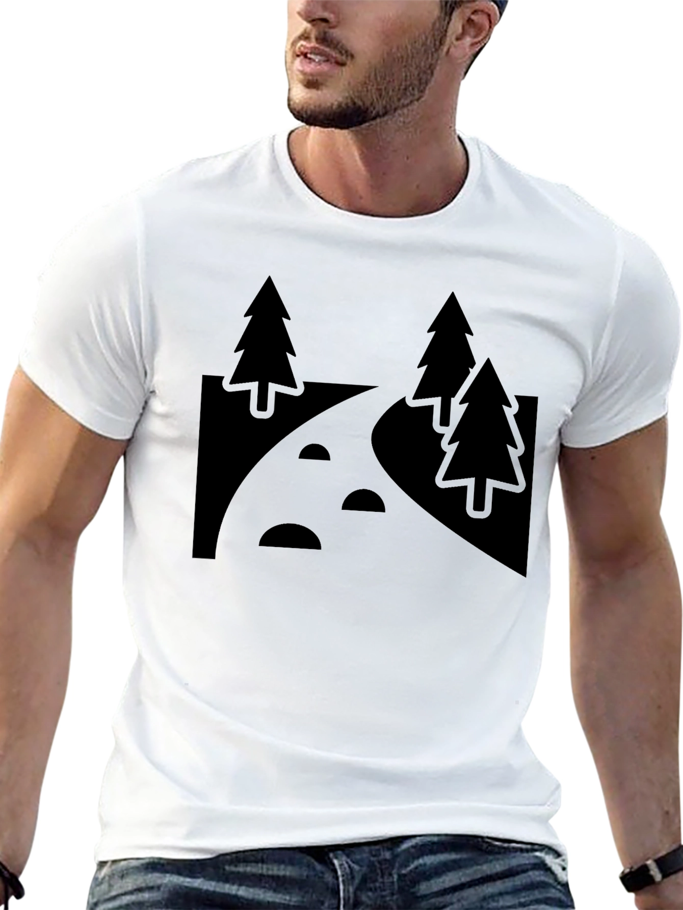 Nature Path Graphic Tee - Black Cotton Casual Shirt