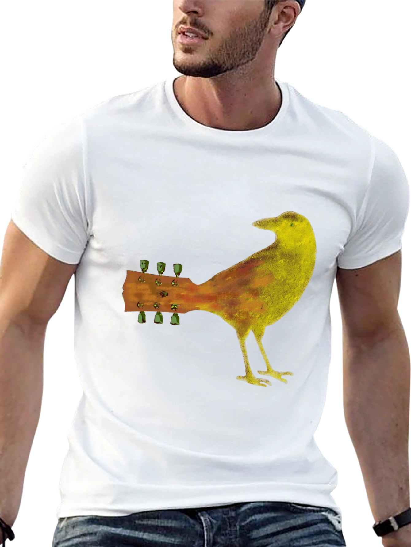 Guitar Bird Black T-Shirt - Music Lover Tee