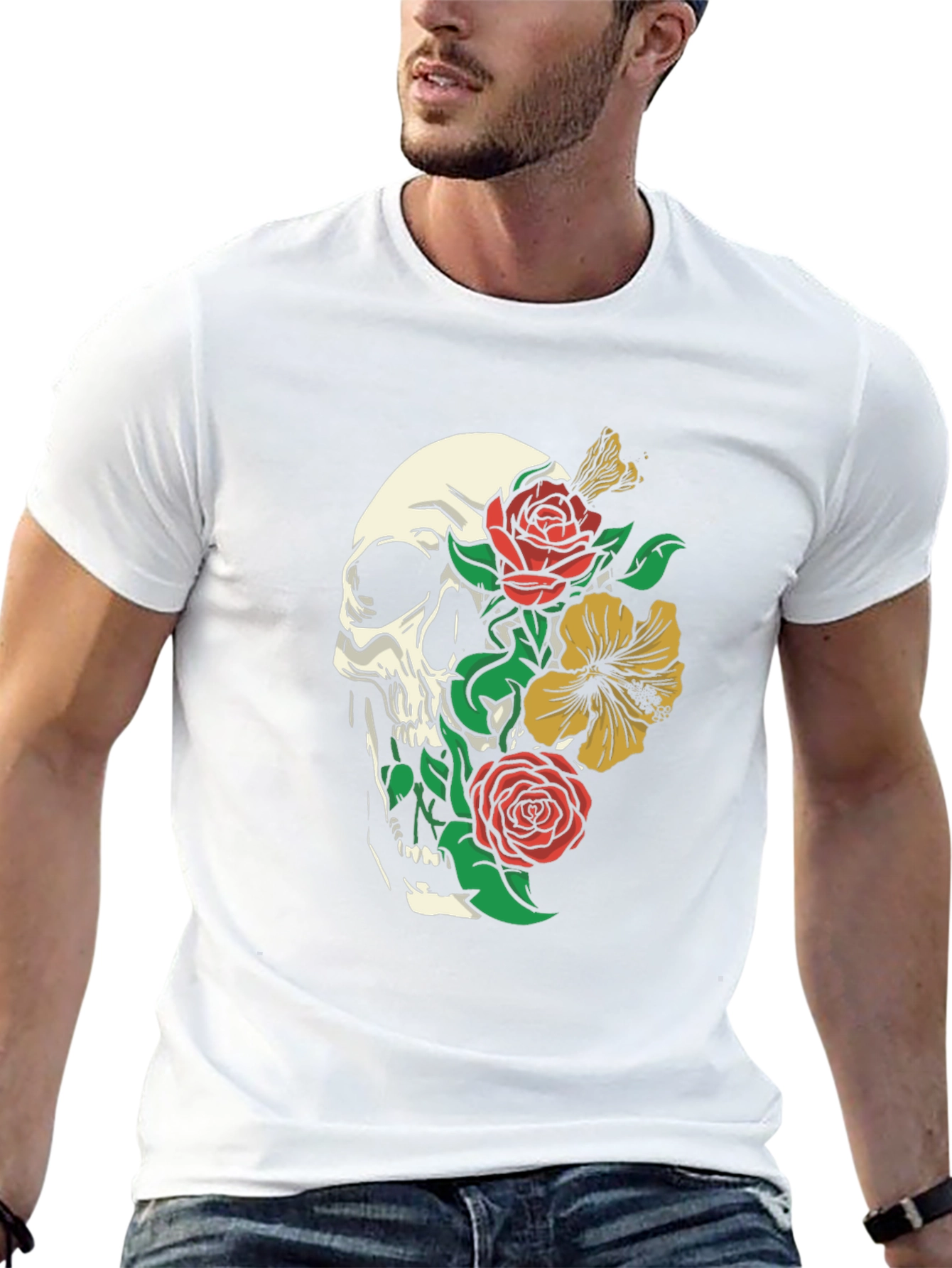 Skull & Flowers Graphic T-Shirt - Black