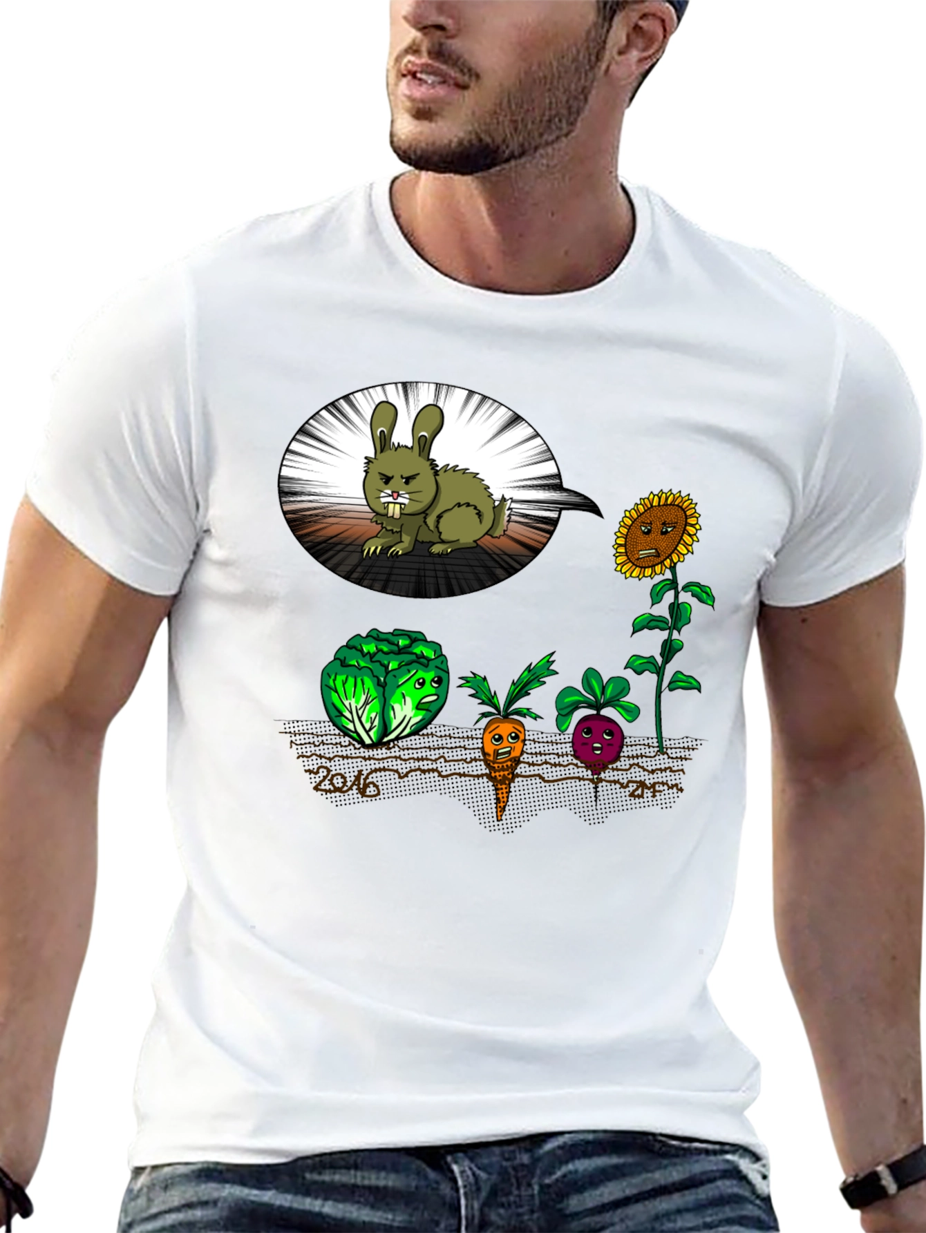 Funny Angry Bunny & Veggie T-Shirt