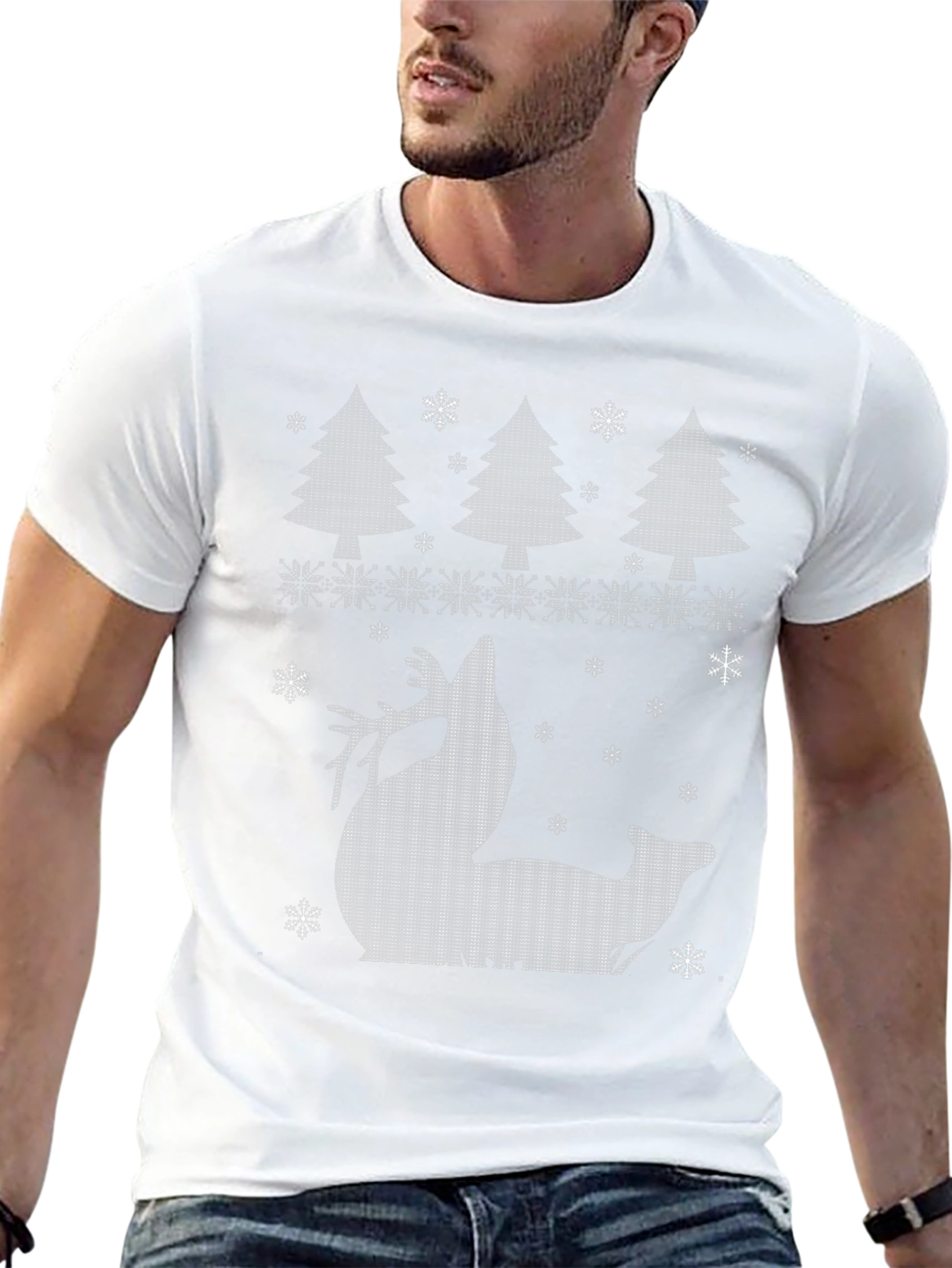 Christmas Reindeer Trees Black T-Shirt