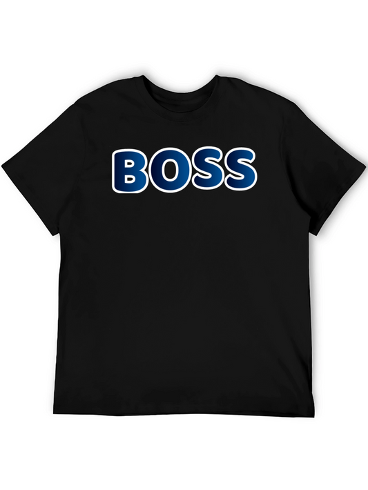 Boss T-Shirt - Blue & White Lettering Black Tee