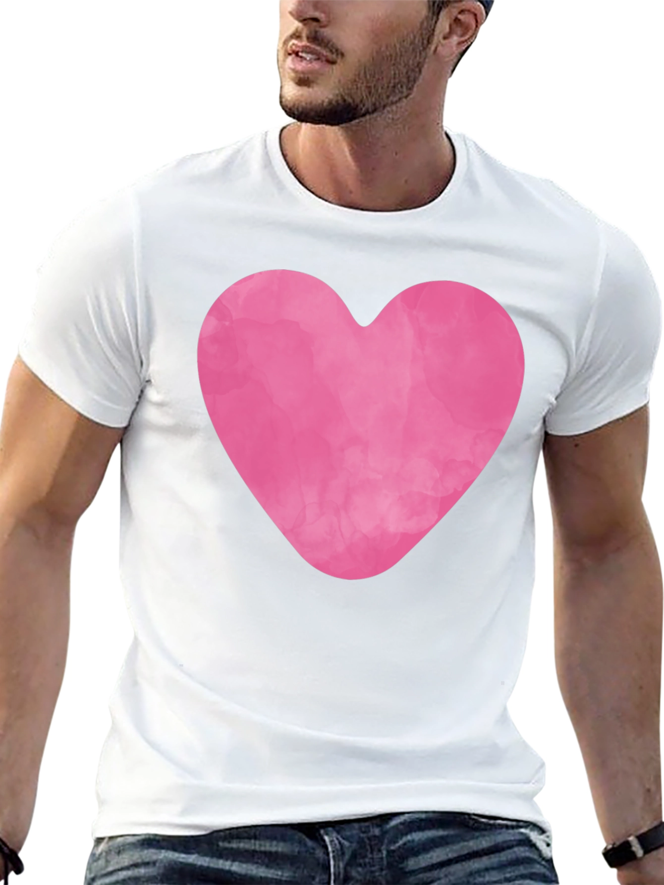 Pink Heart Graphic Black Tee