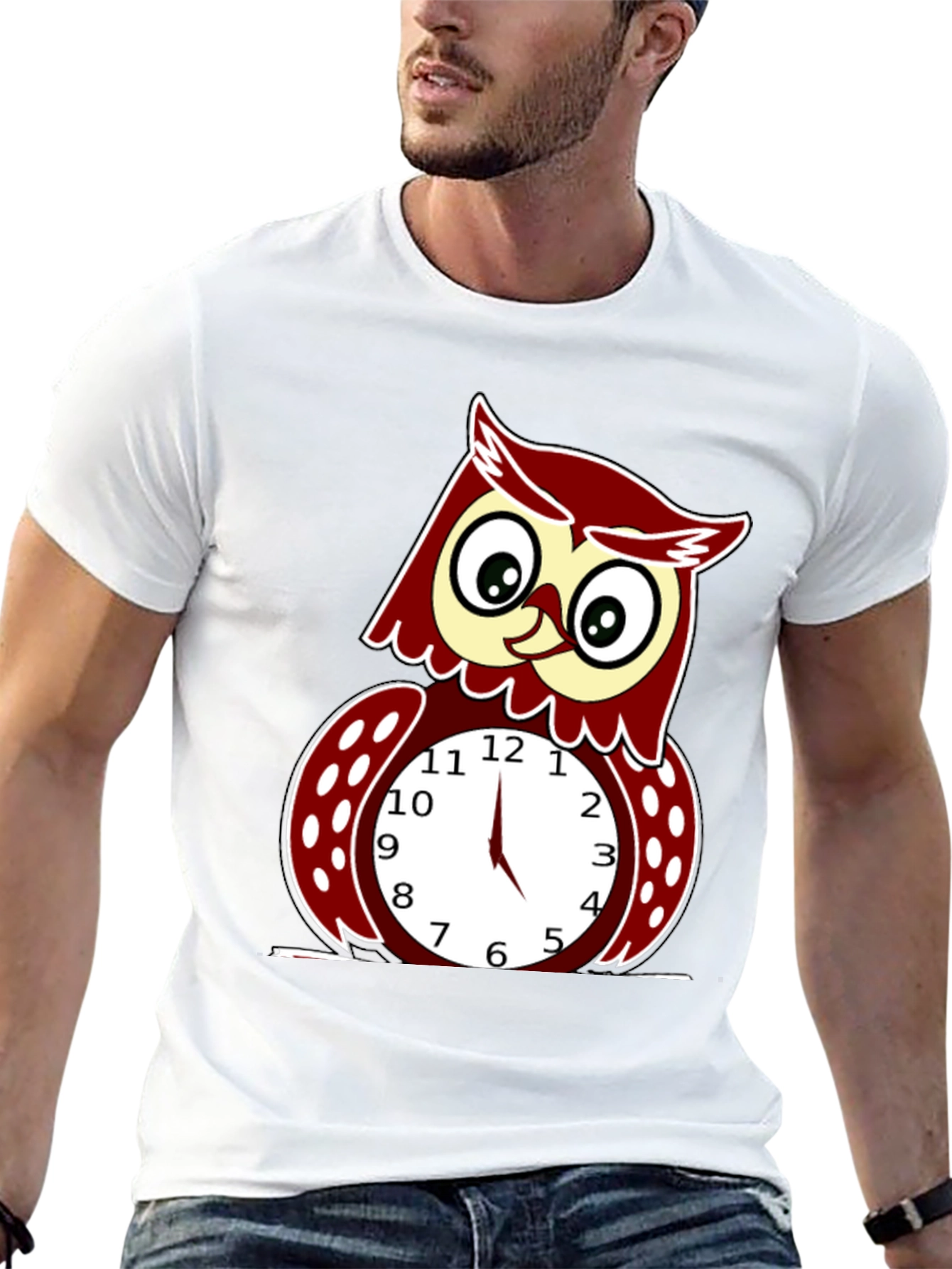 Funny Owl Clock Graphic T-Shirt - Mens