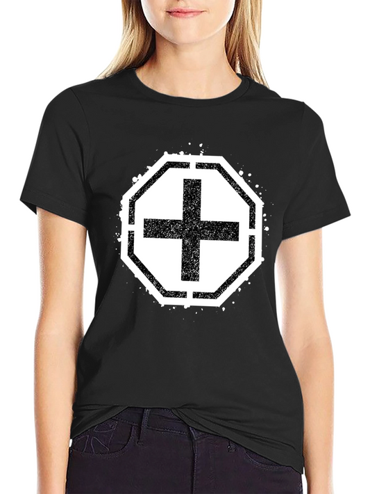 Black T-Shirt with Grunge Cross Design