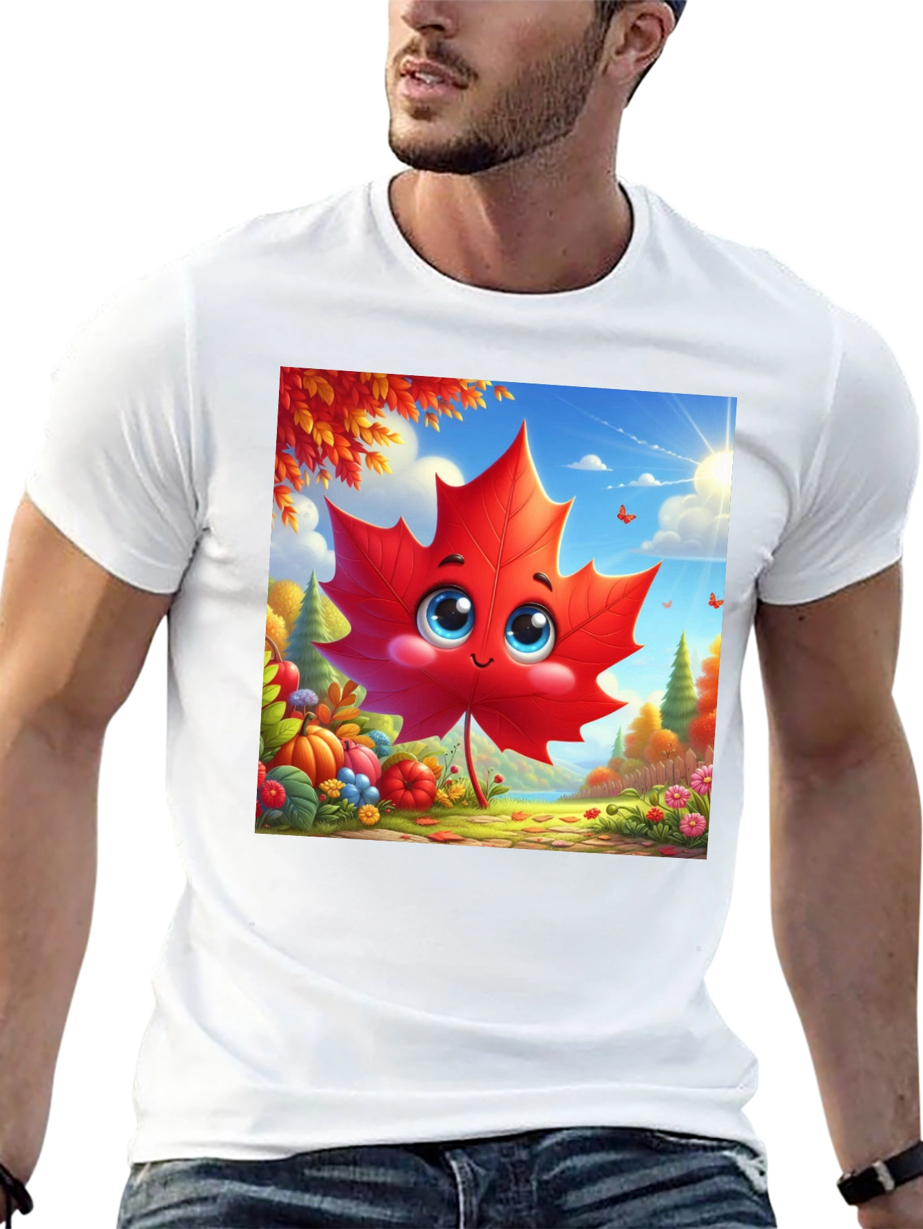 Cute Autumn Leaf Cartoon Graphic T-Shirt