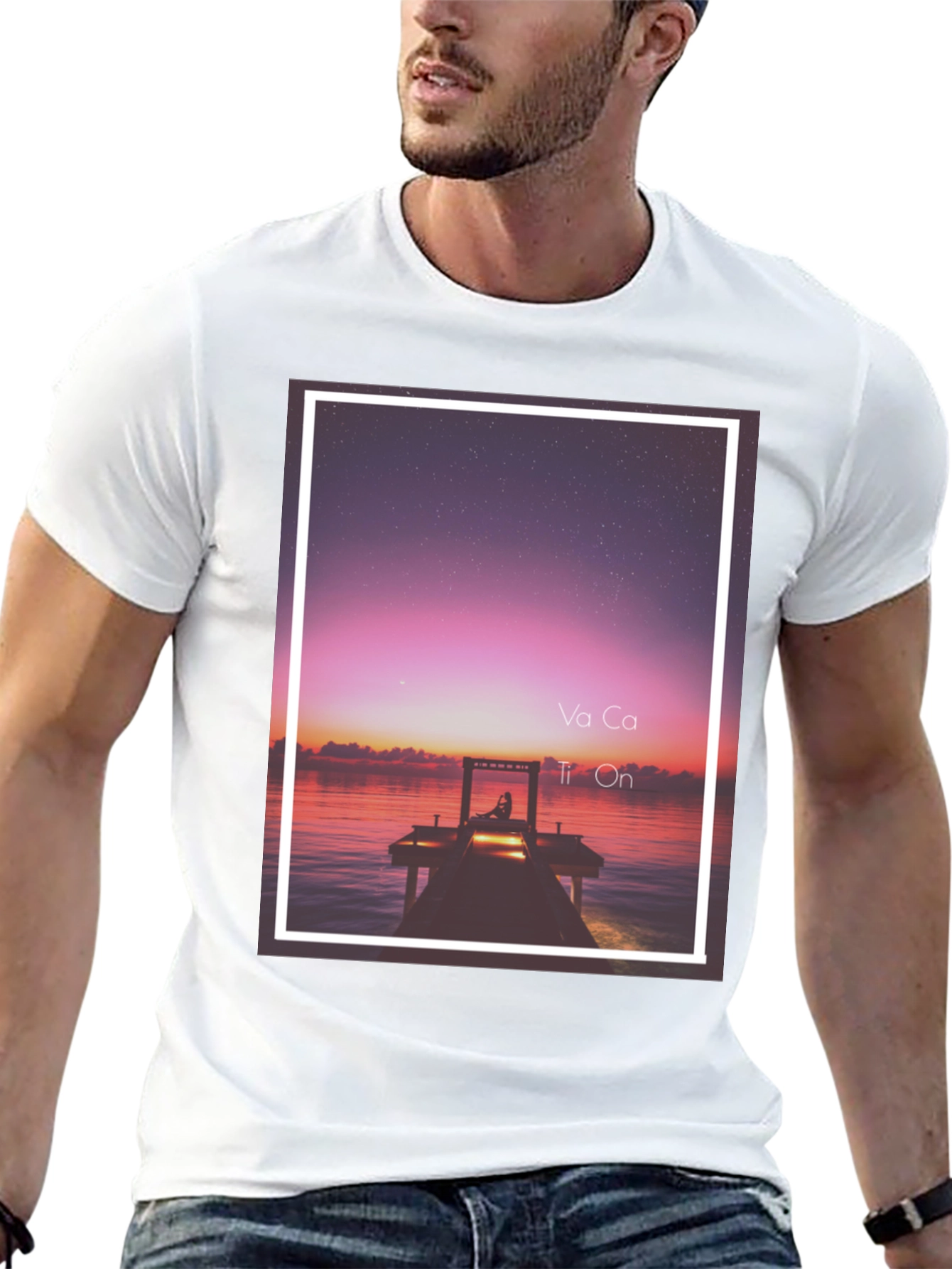 Sunset Dock Graphic Tee - Relaxed Fit Black T-Shirt