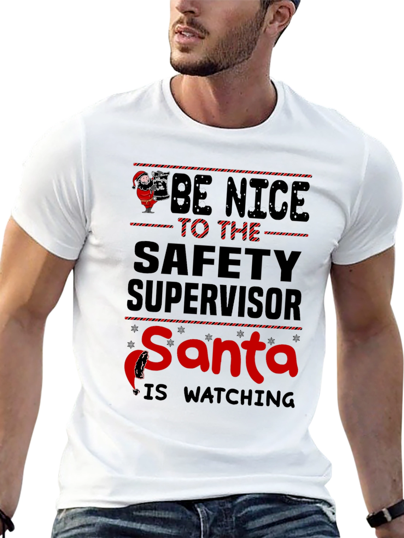 Be Nice Safety Supervisor Santa Watching T-Shirt