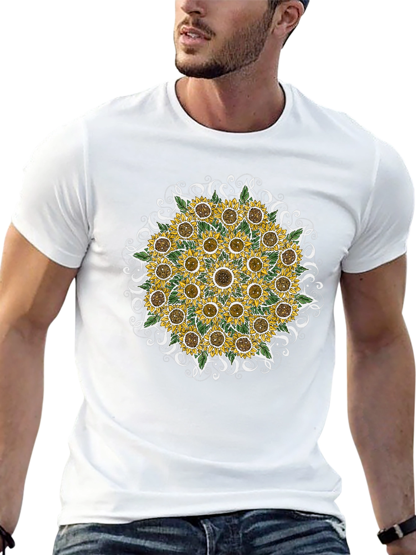 Sunflower Mandala Graphic Tee - Black
