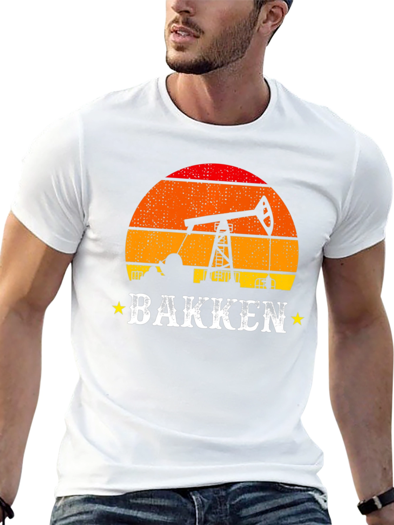 Bakken Oil Derrick Sunset Graphic Tee - Black