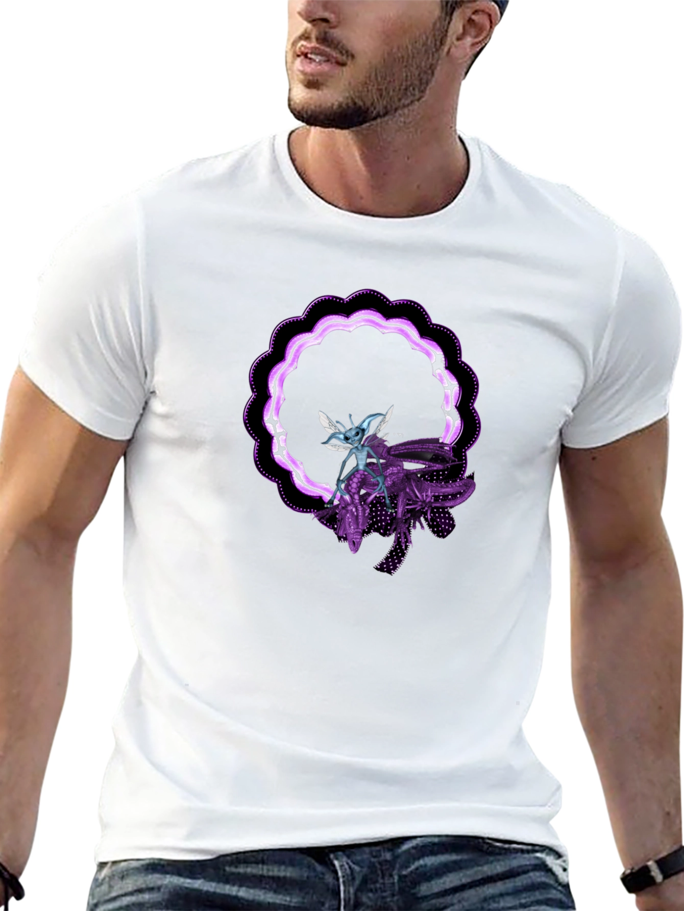 Graphic Tee: Alien & Insect Design Black T-Shirt