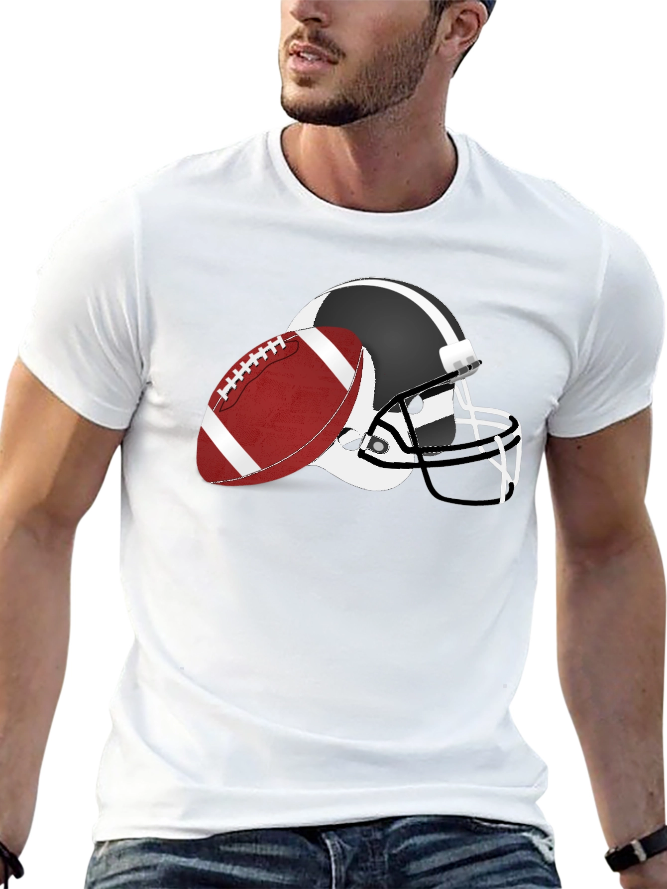 Football Helmet & Ball Graphic Tee - Black