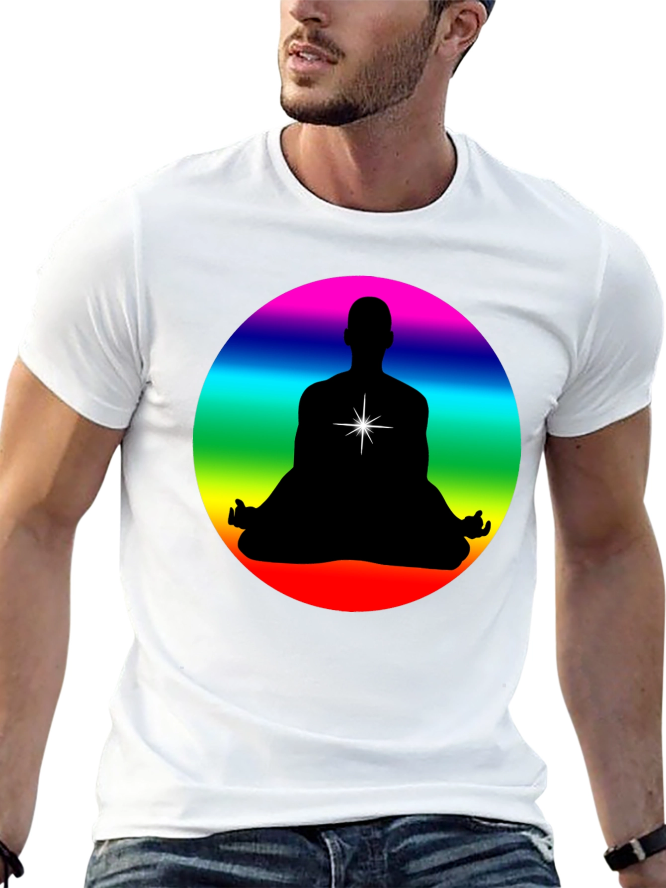 Rainbow Chakra Meditation Black T-Shirt