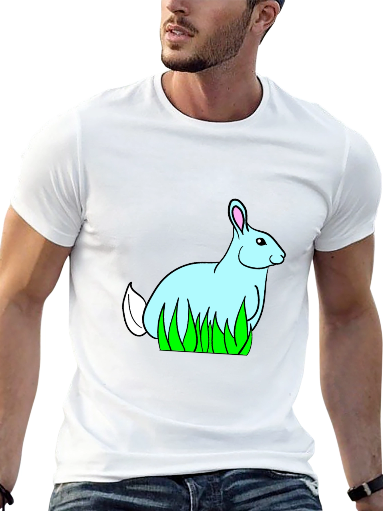 Bunny in Grass Black T-Shirt