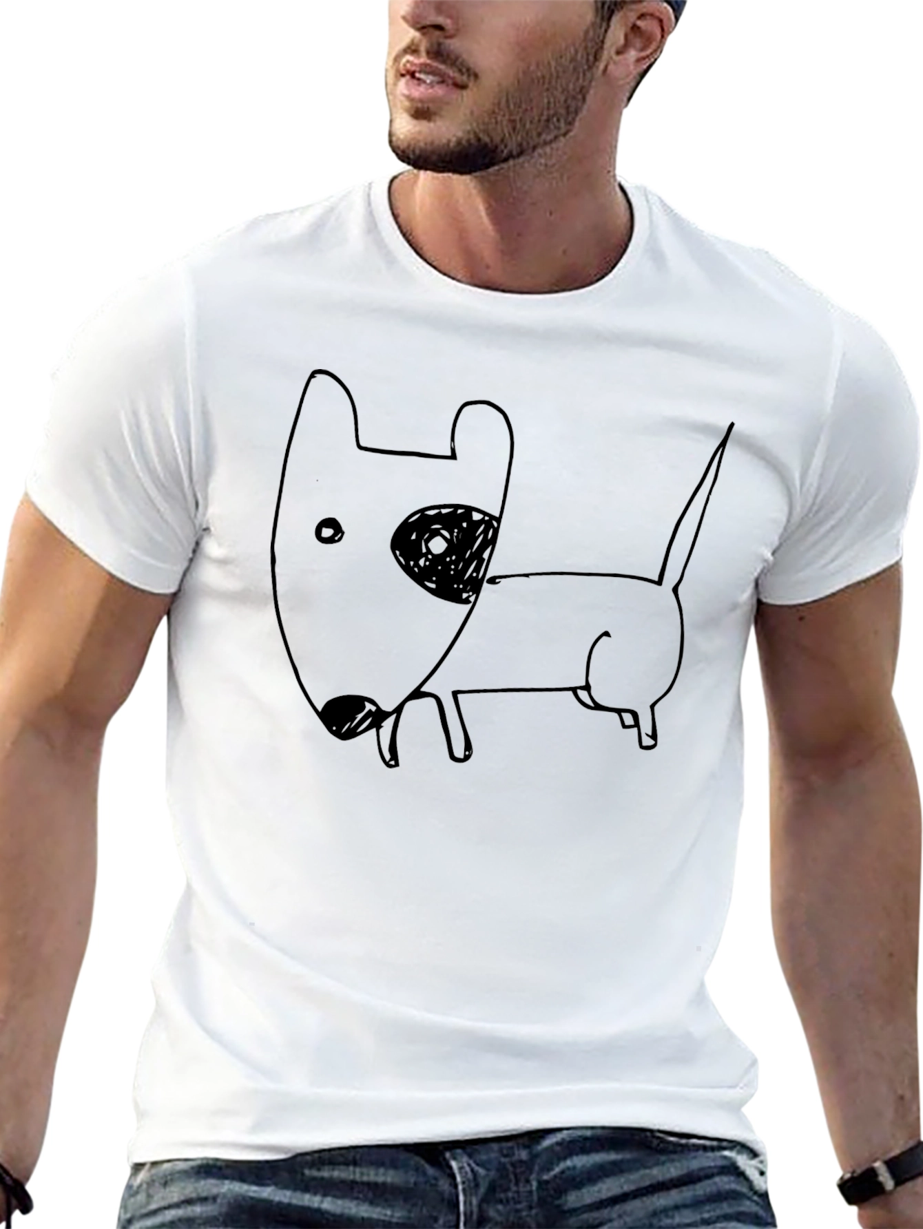 Cartoon Dog Graphic Tee - Black Cotton T-Shirt