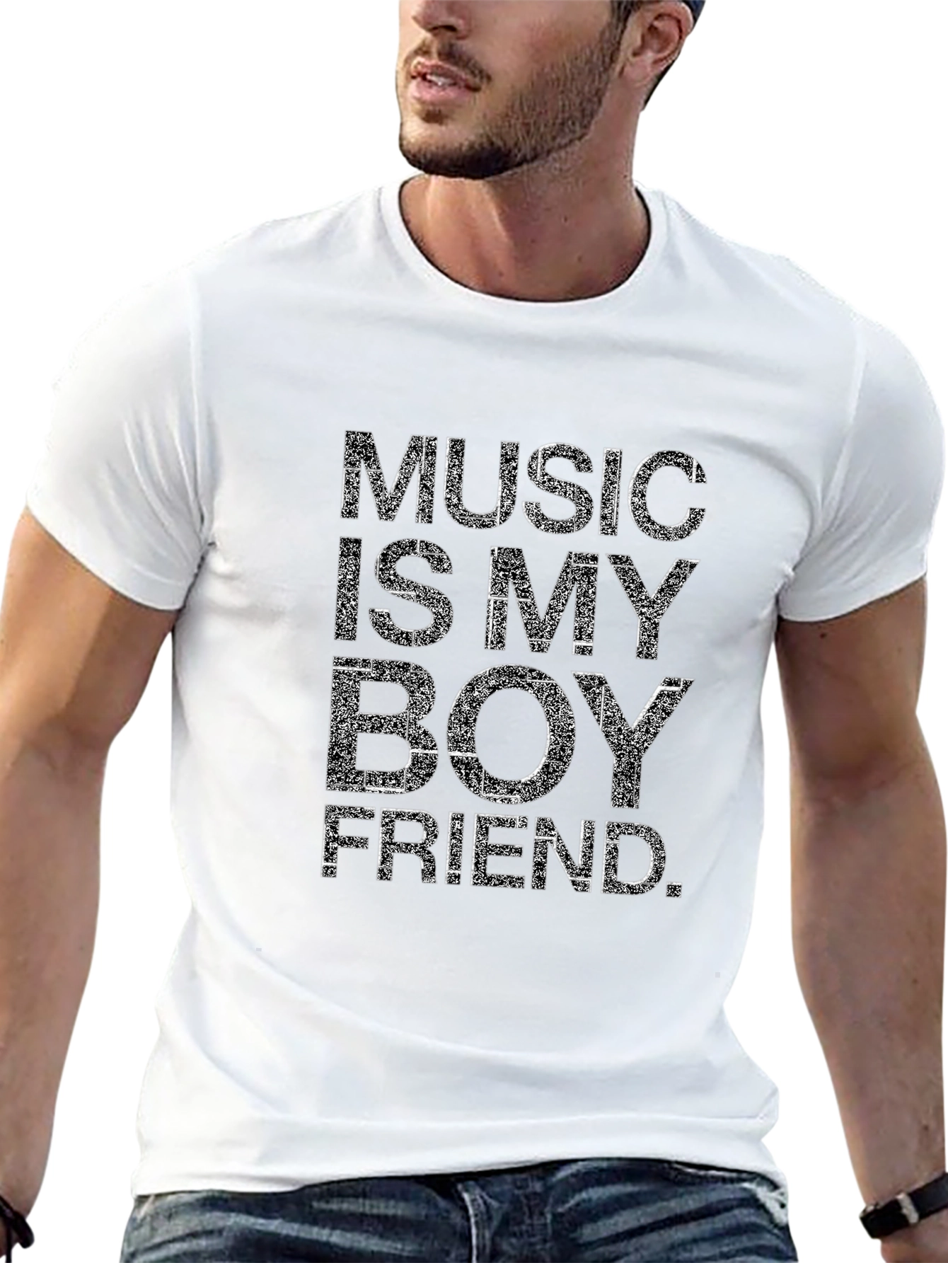 Music Is My Boyfriend Black T-Shirt Graphic Tee