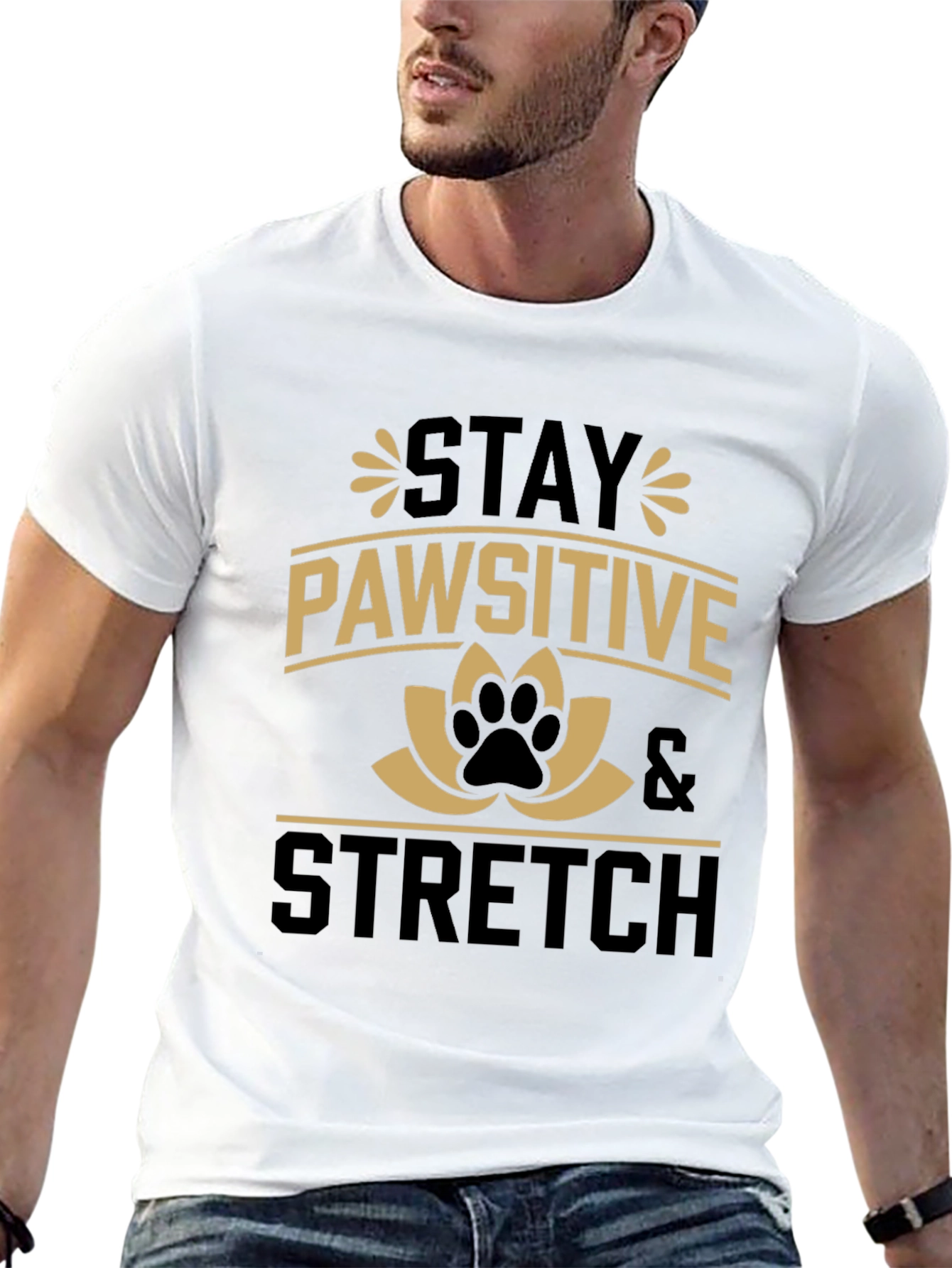 Stay Pawsitive Stretch Black Graphic Tee