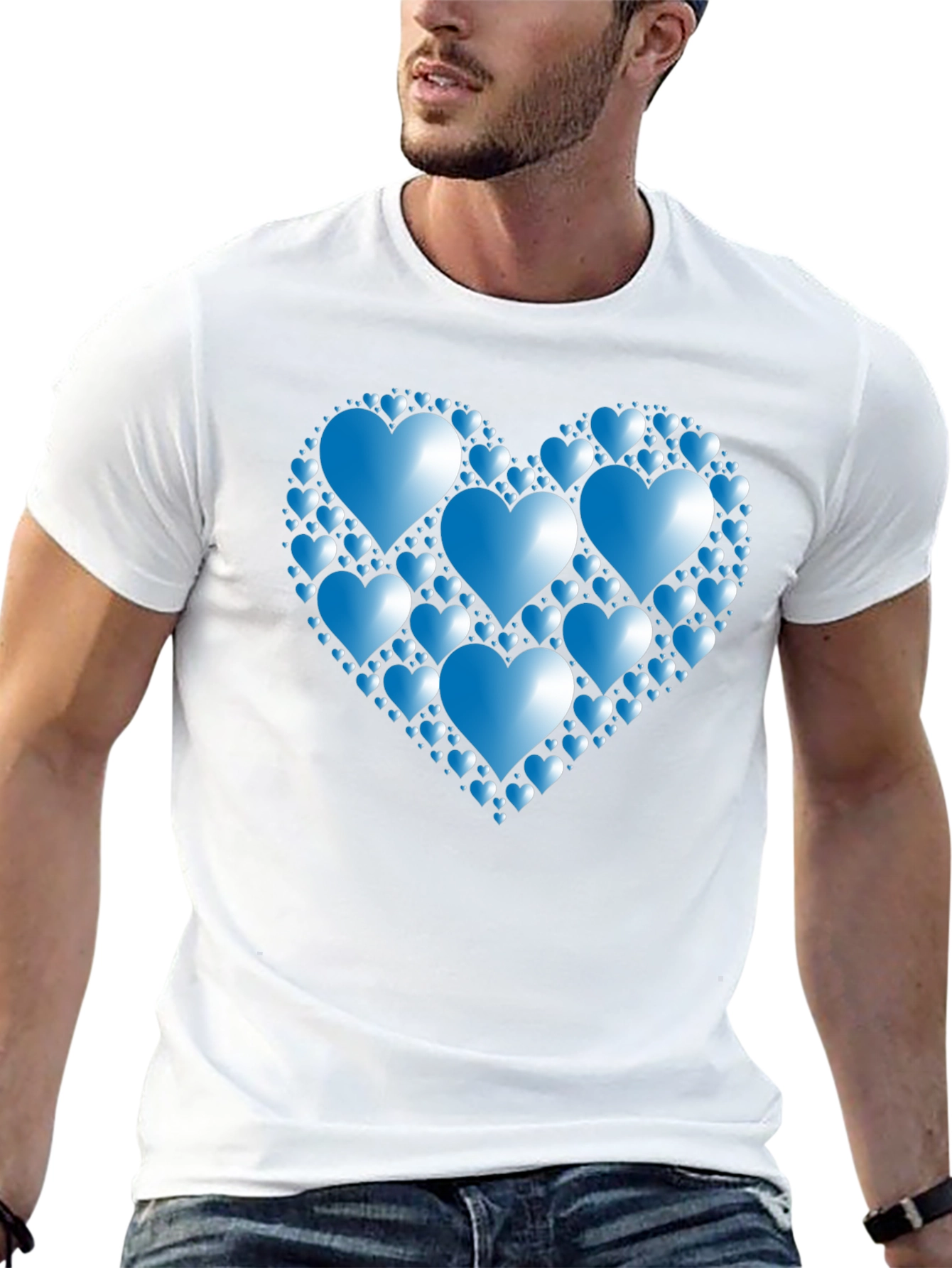 Heart Pattern T-Shirt - Black Romantic Design
