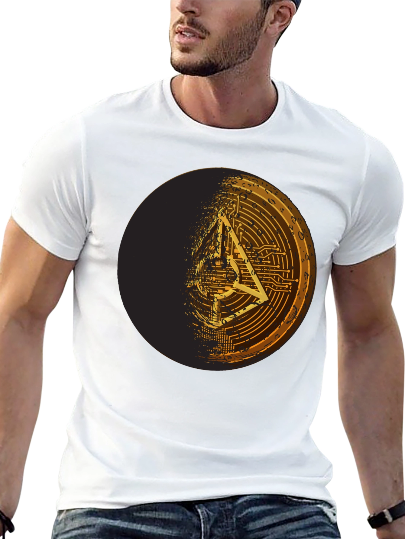 Geometric Circuit Design Black T-Shirt