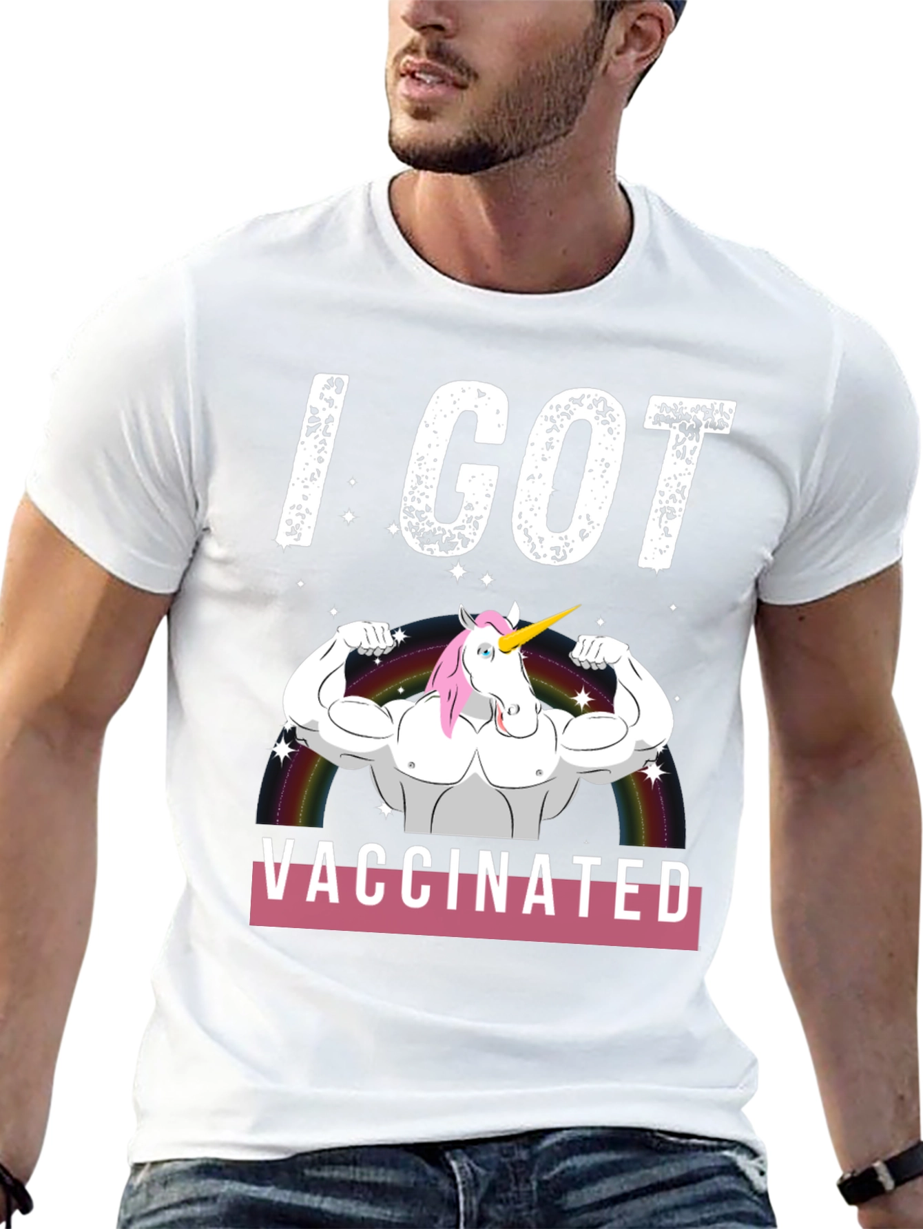 I Got Vaccinated Unicorn Muscle T-Shirt