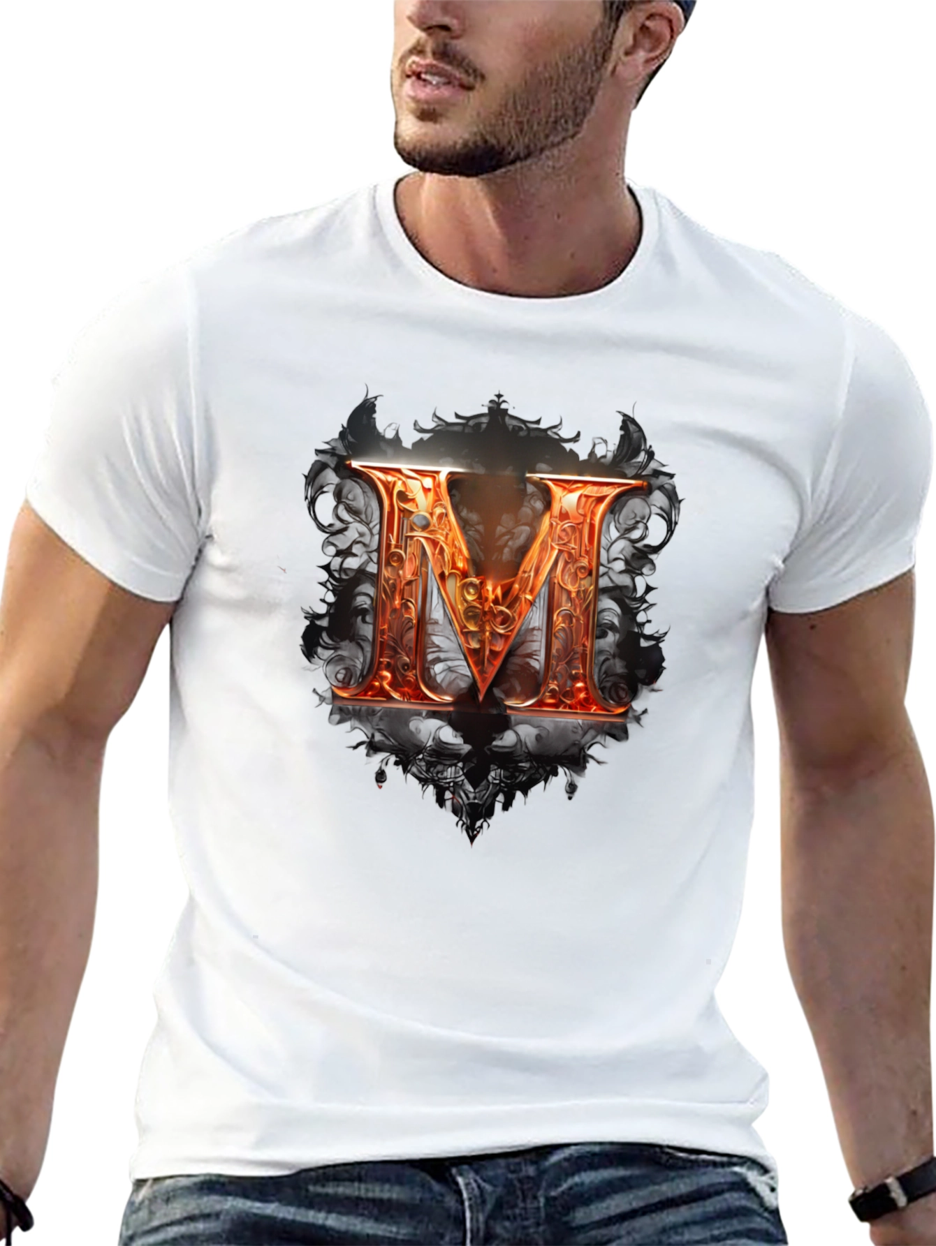 Fiery Letter M Graphic Tee - Bold Design