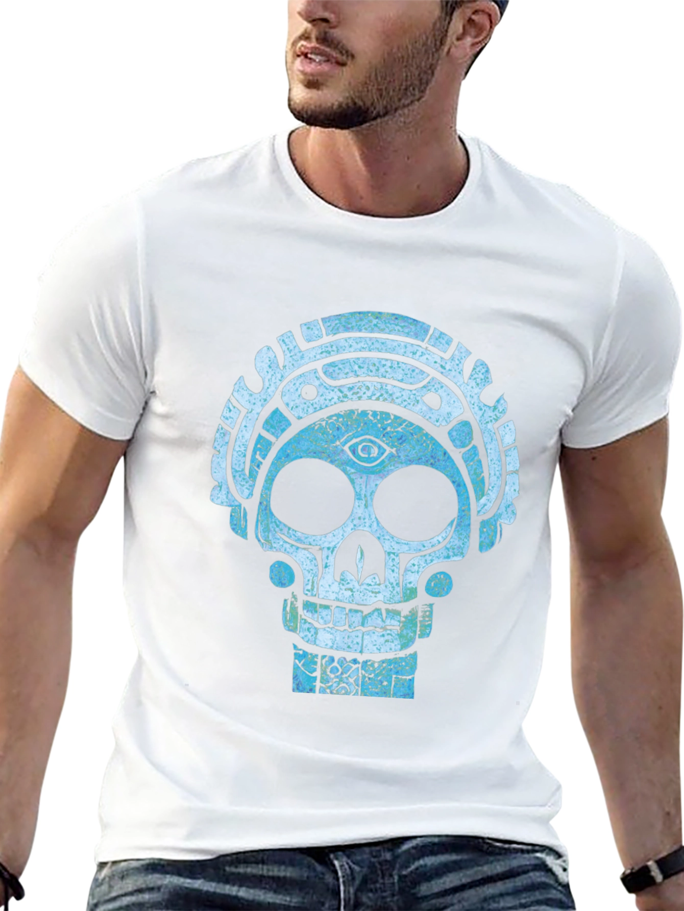 Aztec Skull Graphic Tee - Cool Mystical Design