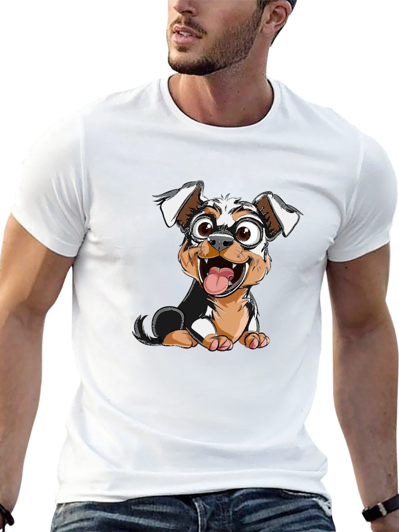 Dog Cartoon Graphic Tee - Black T-Shirt