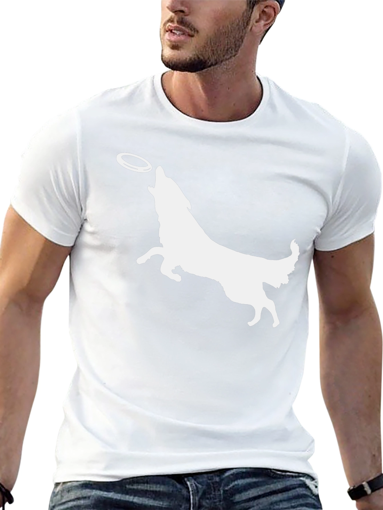 Dog Catching Frisbee Graphic Tee - Black
