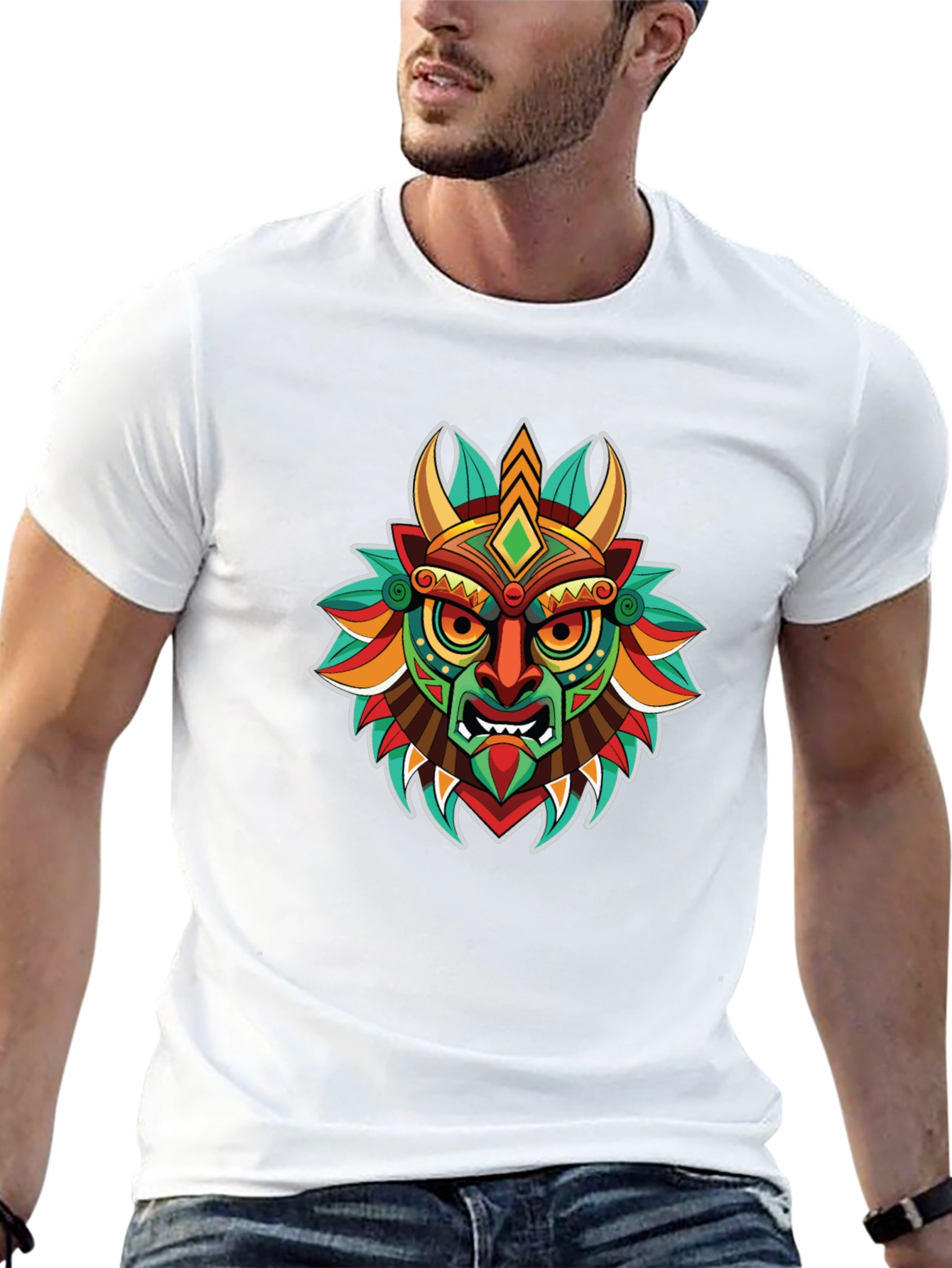 Tribal Mask Graphic T-Shirt - Unique Art Tee
