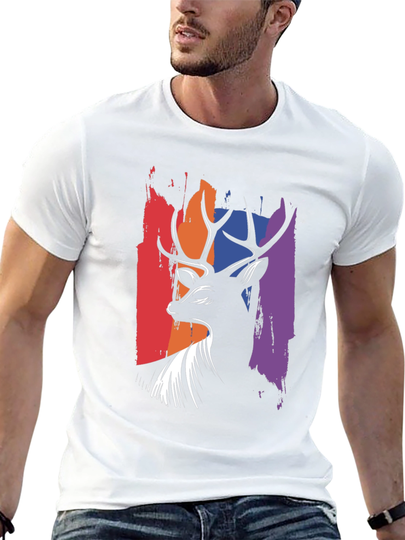 Abstract Deer Graphic Tee - Mens Black T-Shirt