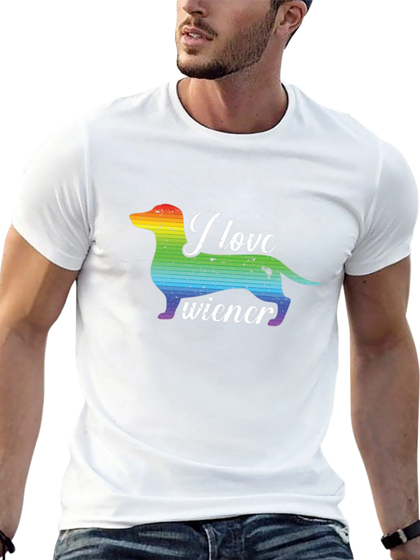 I Love Wiener Dog Rainbow Pride Tee