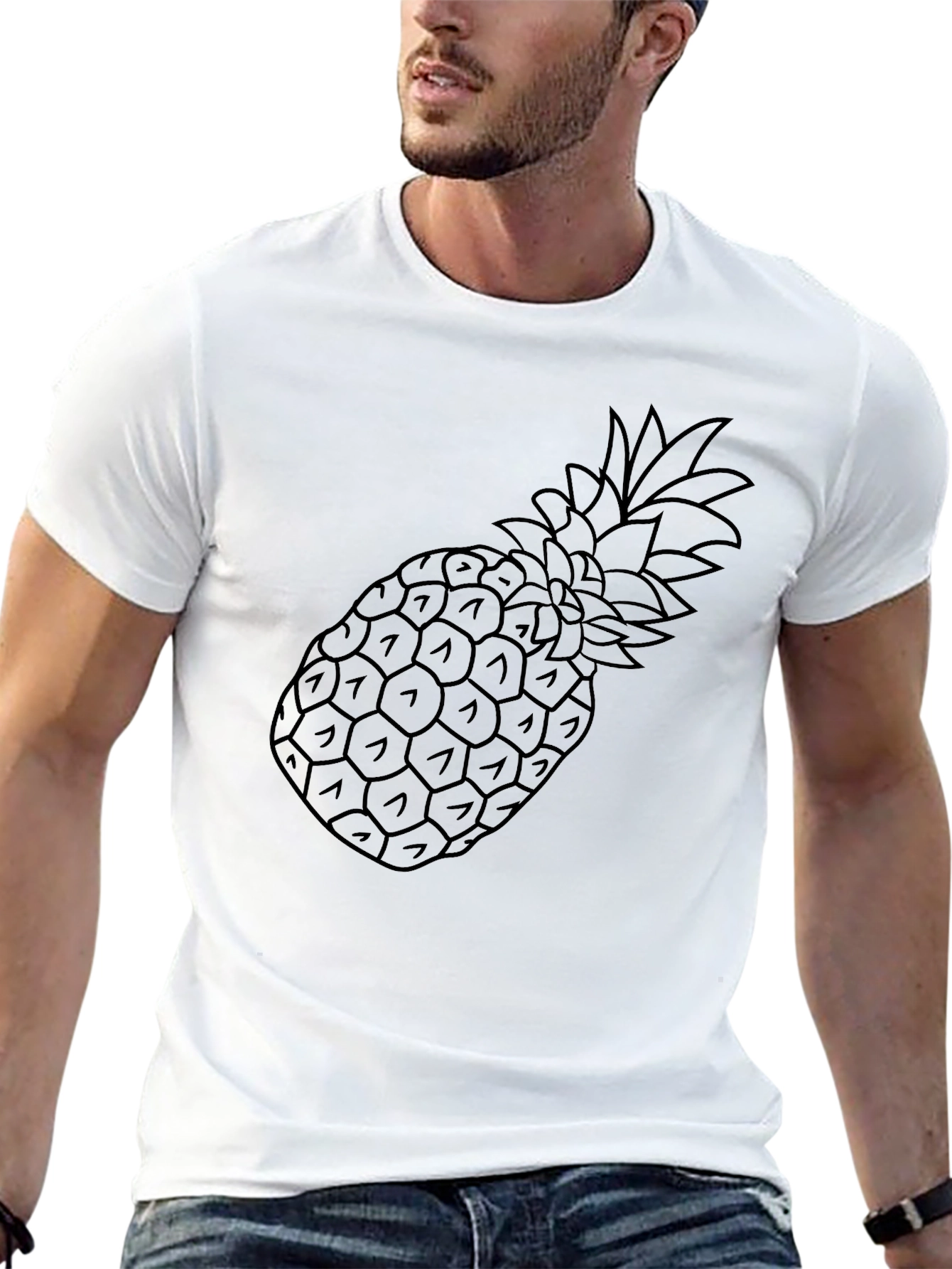 Black Pineapple Outline Graphic Tee Shirt