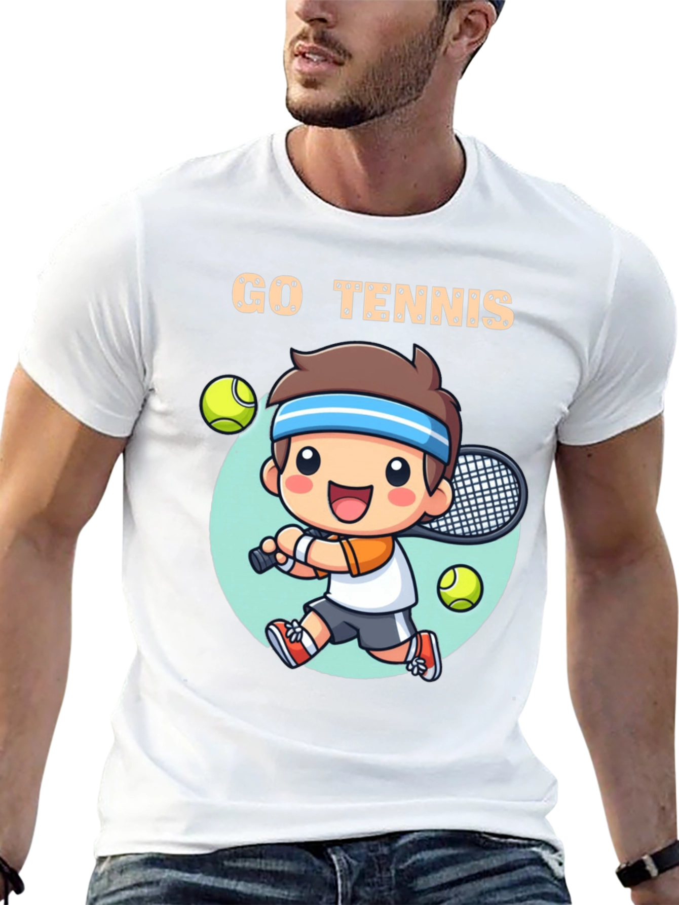 Go Tennis Cartoon T-Shirt - Sporty Graphic Tee