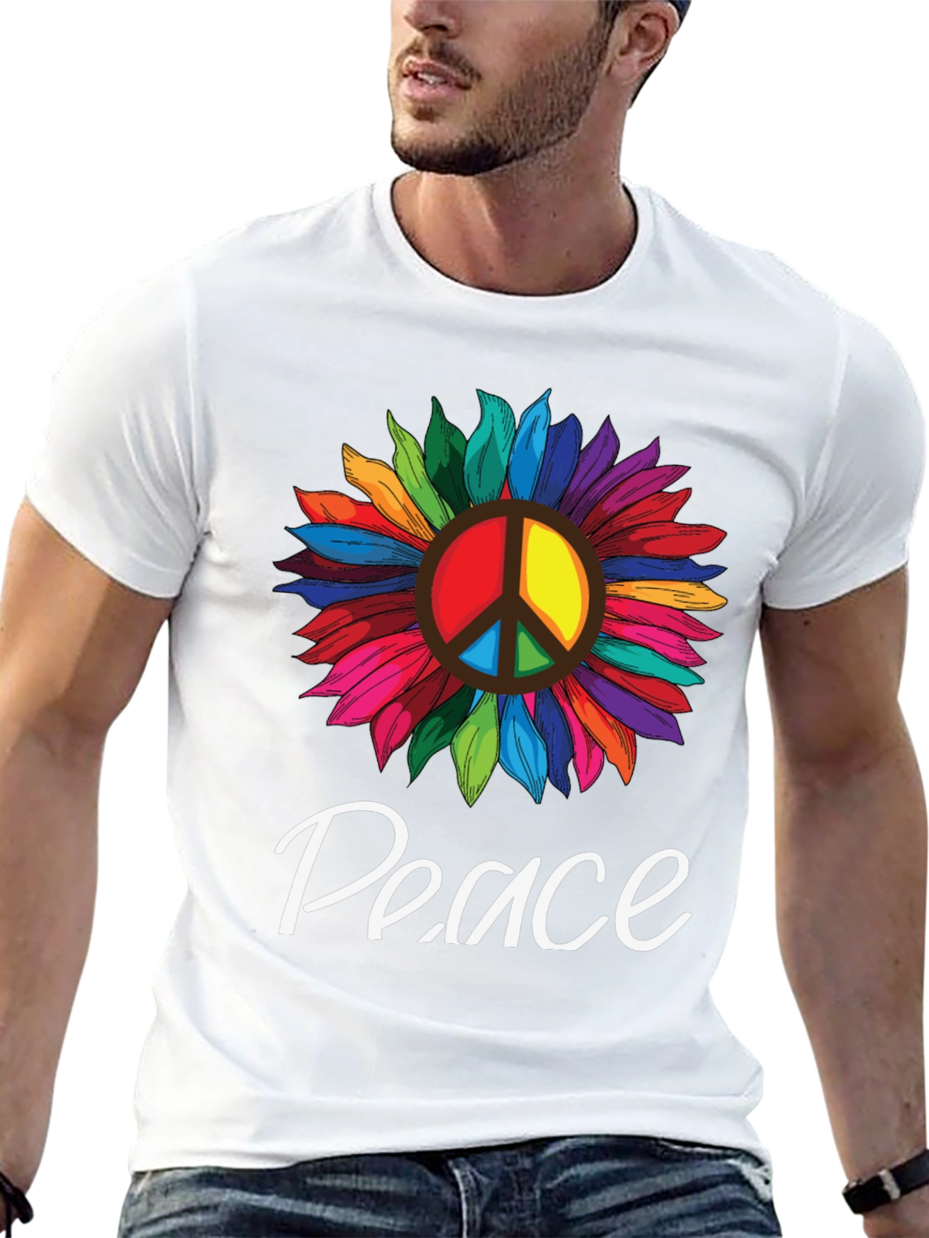 Peace Sunflower Graphic T-Shirt - Unisex Black Tee