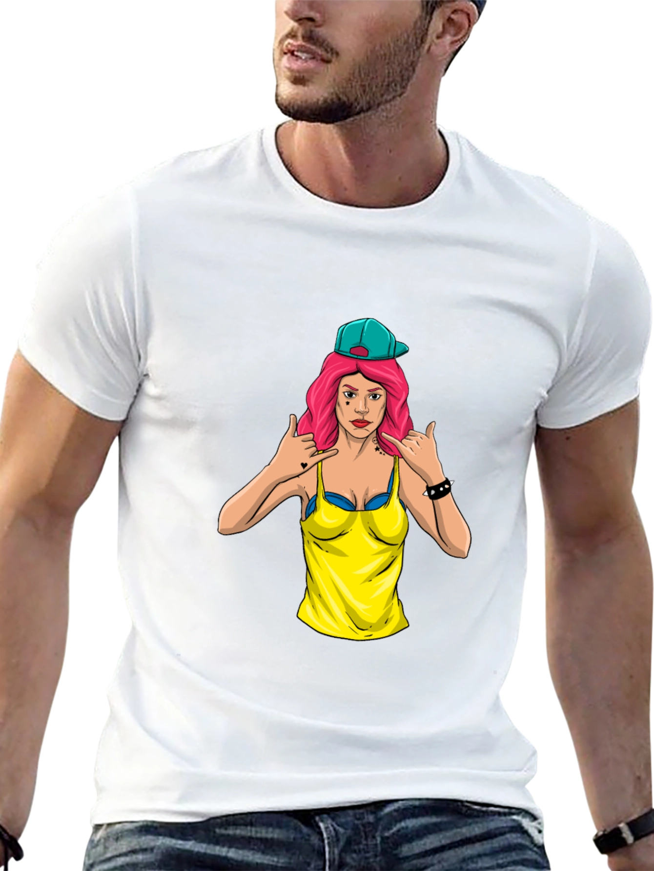 Graphic Tee - Edgy Cartoon Woman Design