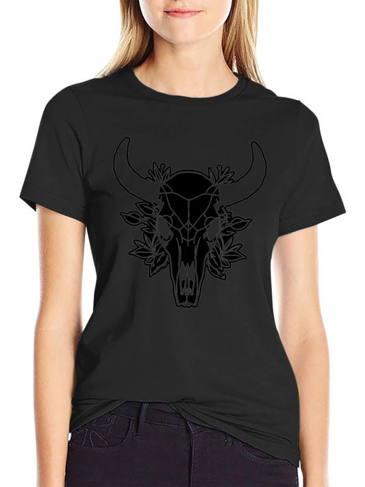 Geometric Bull Skull Graphic Tee - Black Unisex T-Shirt